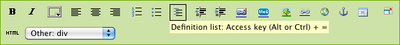 visual editor toolbar, Definition list highlighted